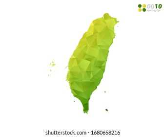 Vector Taiwan map green and yellow polygon triangle mosaic with white background. style gradient.