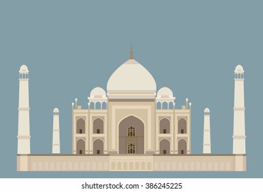 vector of taj mahal, india on blue background