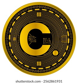 Vector of Tajikistani Somoni Digital Currency in gold and black colors on a white background.