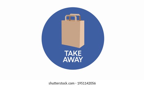 Vector Take away bag icon illustration sign. Blue take away icon