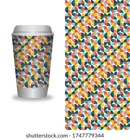 Vector take away coffee packaging templates and design elements for coffee shops - cardboard cup with seamless patterns. Vector illustration