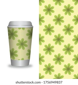Vector take away coffee packaging templates and design elements for coffee shops - cardboard cup with seamless patterns. Vector illustration. Vector illustration