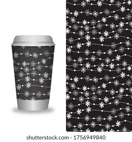 Vector take away coffee packaging templates and design elements for coffee shops - cardboard cup with seamless patterns. Vector illustration. Vector illustration