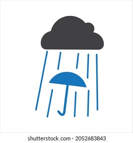 
Vektor, der mit einem Regenschirm Schutz vor Regen sucht
