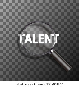 vector talent word in magnifying glass on sample background