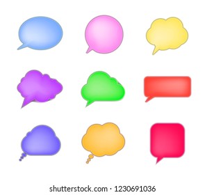 Vector Talk Bubbles Set, Collection of Colorful Frames, 3D Design Elements Isolated on White Bacbground.