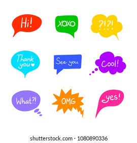 Vector Talk Bubbles Set, Isolated on White Background Handdrawn Design Elements.
