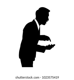 The vector of talking businessman in silhouette style isolated on white background. Symbol for your web site design, logo, app, UI. Vector illustration, EPS