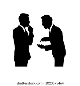 The vector of talking businessman in silhouette style isolated on white background. Symbol for your web site design, logo, app, UI. Vector illustration, EPS