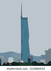 A vector of a tall skyscraper with Malaysia flag insight.