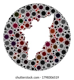 Vector Tamil Nadu State map collage of SARS virus. Infection attacks the isolated territory from outside. Hole circle Tamil Nadu State map collage formed with infection items.
