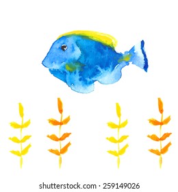 Vector Tang or Surgeon fish in watercolor style