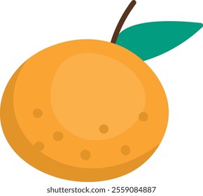 Vector tangerine icon. Hand drawn flat citrus fruit with green leaf illustration. Cartoon orange clipart. Fresh food isolated on white background