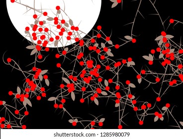 Vector tangled branches with berries. Elements of design in japan style