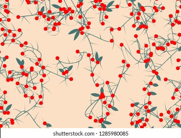 Vector tangled branches with berries. Elements of design in japan style
