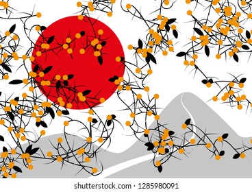 Vector tangled branches with berries. Elements of design in japan style