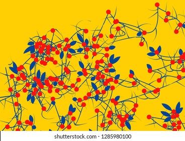 Vector tangled branches with berries. Elements of design in japan style