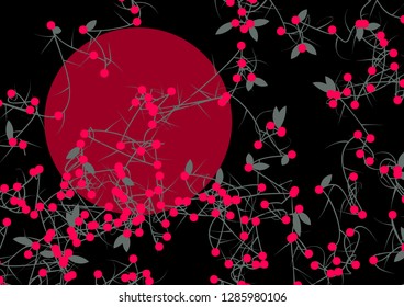 Vector tangled branches with berries. Elements of design in japan style