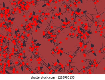 Vector tangled branches with berries. Elements of design in japan style
