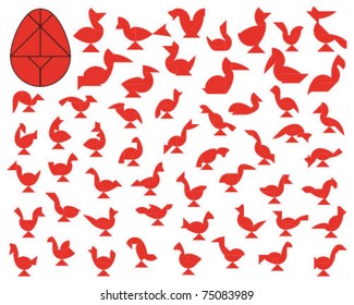 Vector Tangram Easter Egg (big collection of birds)
