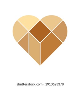 Rompecabezas del corazón del tangrama vectorial. Arte geométrico abstracto. Símbolo cardíaco de piezas de rompecabezas de tangrama, madera de imitación. Ilustración vectorial en estilo plano