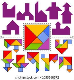 Vector Tangram Puzzle House Collection Geometric Stock Vector (Royalty ...