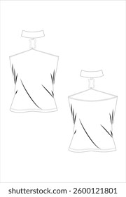 Vector tank top fashion CAD, women's v-neck off-shoulder top with ruffles, lace detail technical drawing, template, plain, sketch. Front, back view, jersey or woven fabric blouse with white color