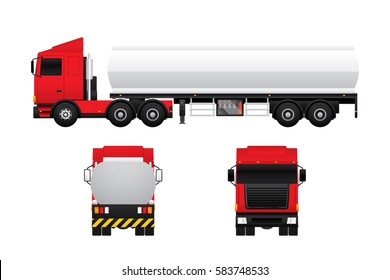 Vector of tank truck in different views isolated on white background.