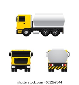Vector of tank truck in different views isolated on white background.