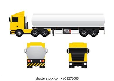 Vector of tank truck in different views isolated on white background.