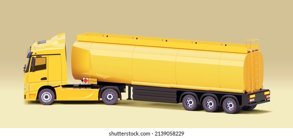 Vector tanker truck with semi-trailer. Oil, petroleum or gas transportation. Realistic fuel truck illustration