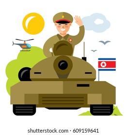 Vector Tankman North Korea. Flat style colorful Cartoon illustration.