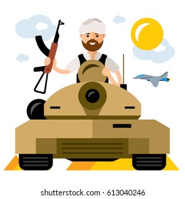 Vector Tankman, War in the Middle East. Flat style colorful Cartoon illustration.