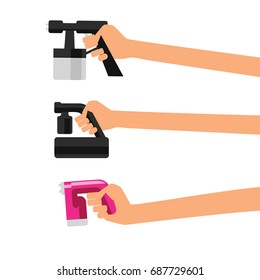 Vector tanning spray machine illustration with hand