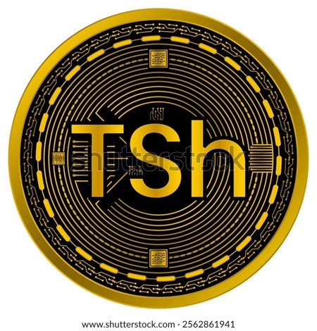 Vector of Tanzanian Shilling Digital Currency in gold and black colors on a white background.