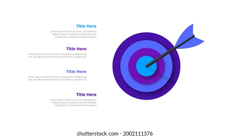 Vector target with 4 options or steps. Goal infographics for business concept. Can be used for presentations banner, workflow layout, process diagram or info graph.