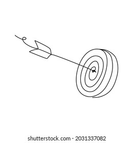 Vector Target with Arrow in Continuous Line Drawing. Sketchy Single Bullseye. Outline Simple Artwork with Editable Stroke.