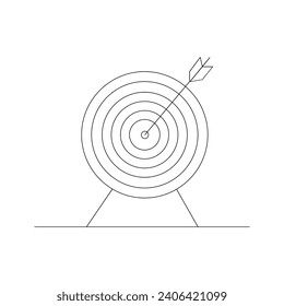 Vector target with arrow continuous one line drawing illustration isolated on white background.