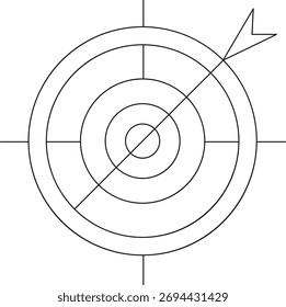 Vector objetivo con una flecha golpeando la diana, que representa el enfoque y el logro, aislado en el fondo blanco