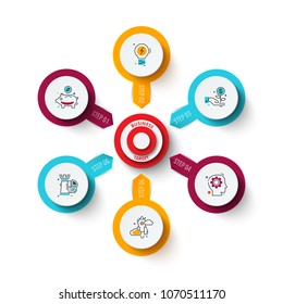 Vector target with arrows. Template for cycle diagram, graph, presentation and chart. Business infographic concept with 6 options, parts, steps or processes. Data visualization.