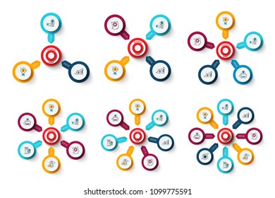 Vector target with arrows. Template for cycle diagram, graph, presentation and chart. Business infographic concept with 3, 4, 5, 6, 7 and 8 options, parts, steps or processes. Data visualization.