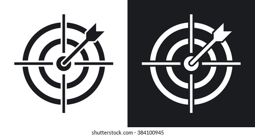 Vector target with dart icon. Two-tone version on black and white background