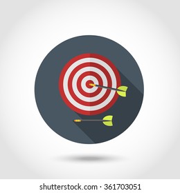 Vector Target with darts modern design icon,sign,symbol,pictogram in flat style with long shadow isolated on a circle.Concept for web banners.Business concept