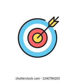 Vector target icon. Objective, business idea, mission, bull's eye concepts. Target and arrow. Premium quality graphic design element. Modern sign, linear outline symbol. Simple thin line icon