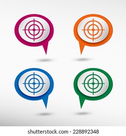 Vector target icon on colorful chat speech bubbles 