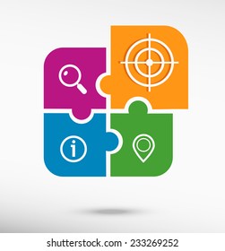 Vector target icon  on colorful jigsaw puzzle 