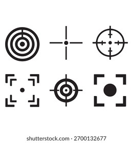 Vector Target icons .Precision Target Icon. Bullseye, Focus, Crosshair, Reticle, Viewfinder. Sharpshooting Icon. Bullseye Target, Crosshair, Precision Reticle.