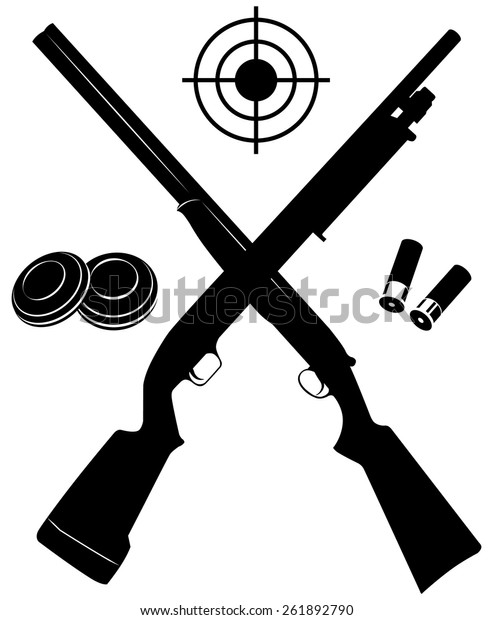 Vector target with two shotguns and\
ammunition and plates vector\
illustration