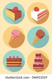 Vector of Tart, Cake and Ice Cream in flat design