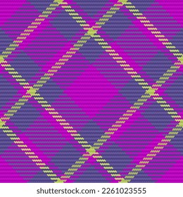 Vector tartan fabric. Plaid background seamless. Textile texture pattern check in yellow and violet colors.